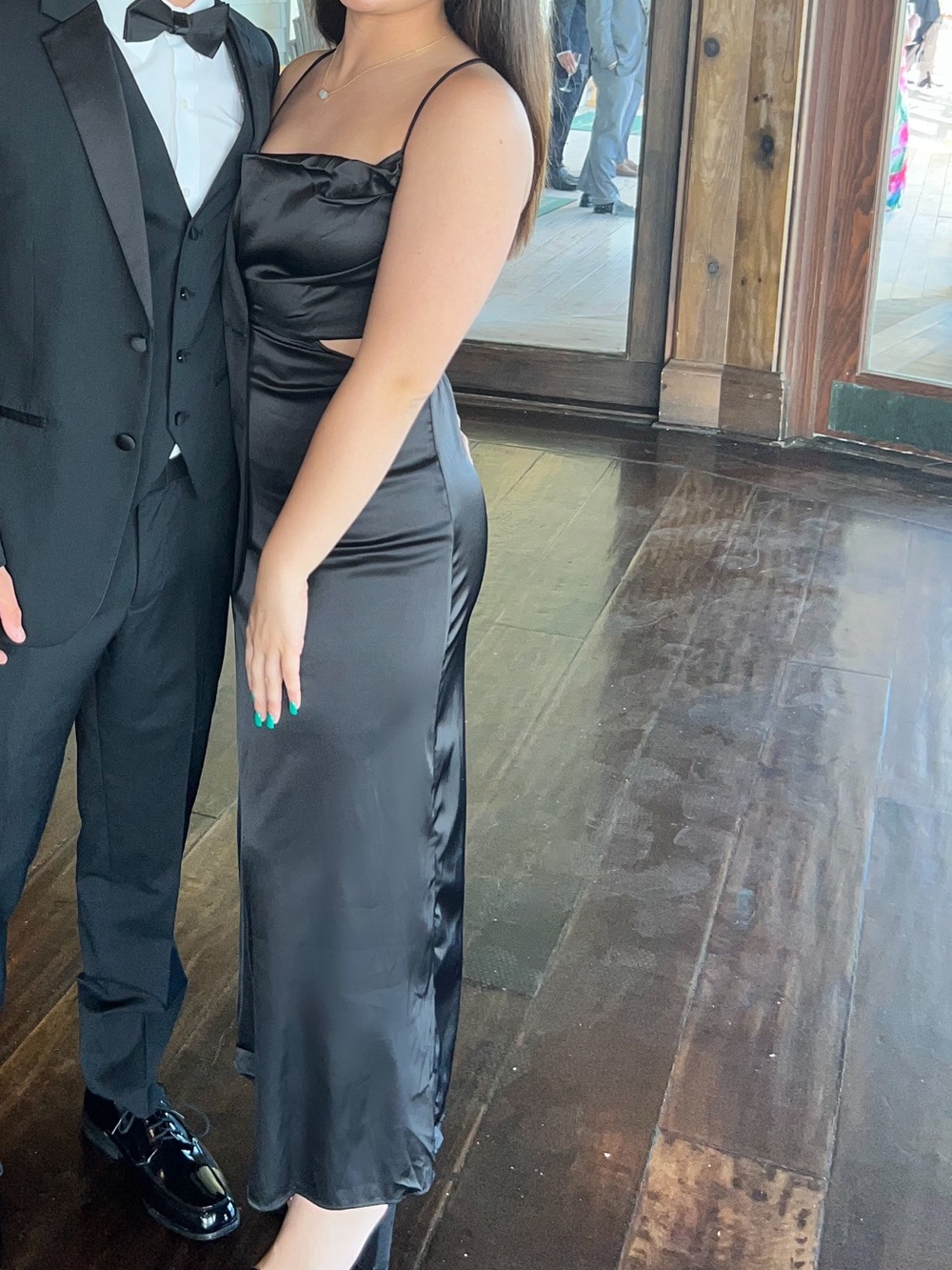 Satin Black Maxi Dress with Slim Straps